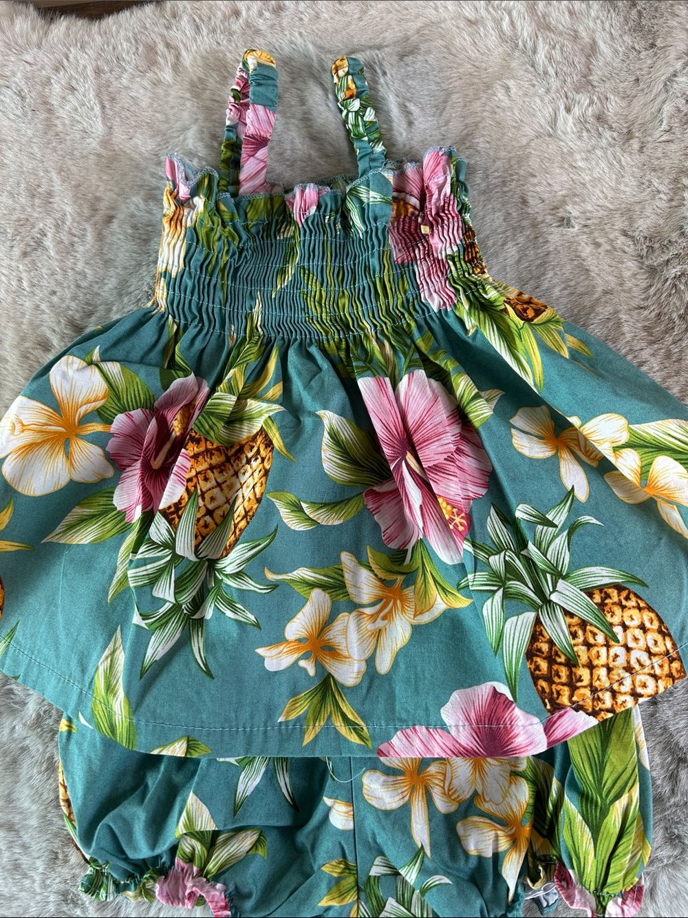 Made in Hawaii Smocked Tropical Floral & Pineapple Sundress Set